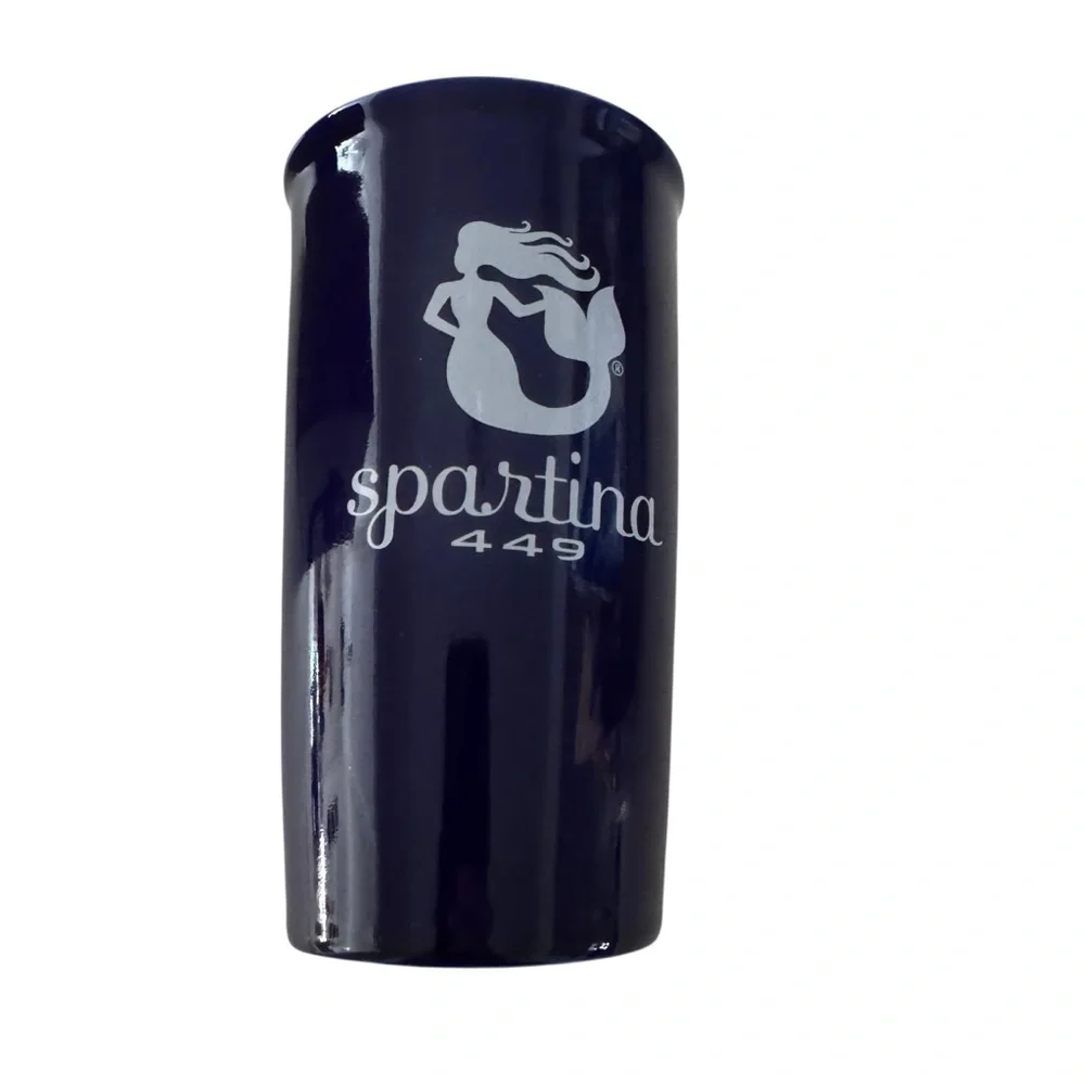 NWT Spartina 449 Ceramic Travel Coffee Mug with Lid Navy 2014